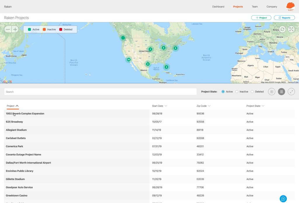 Selecting a project in the Raken web app.