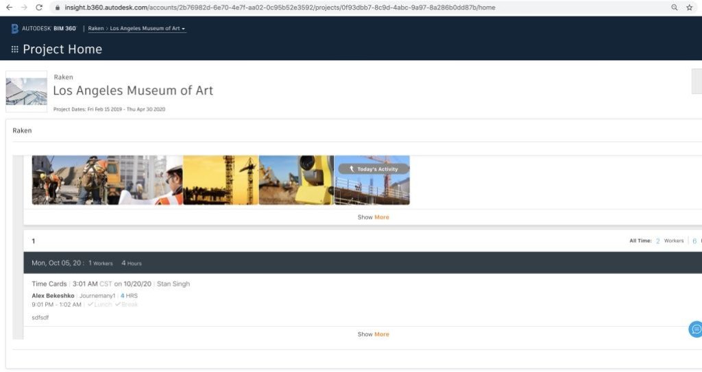 Raken and BIM 360 Embedded Experience on Web.